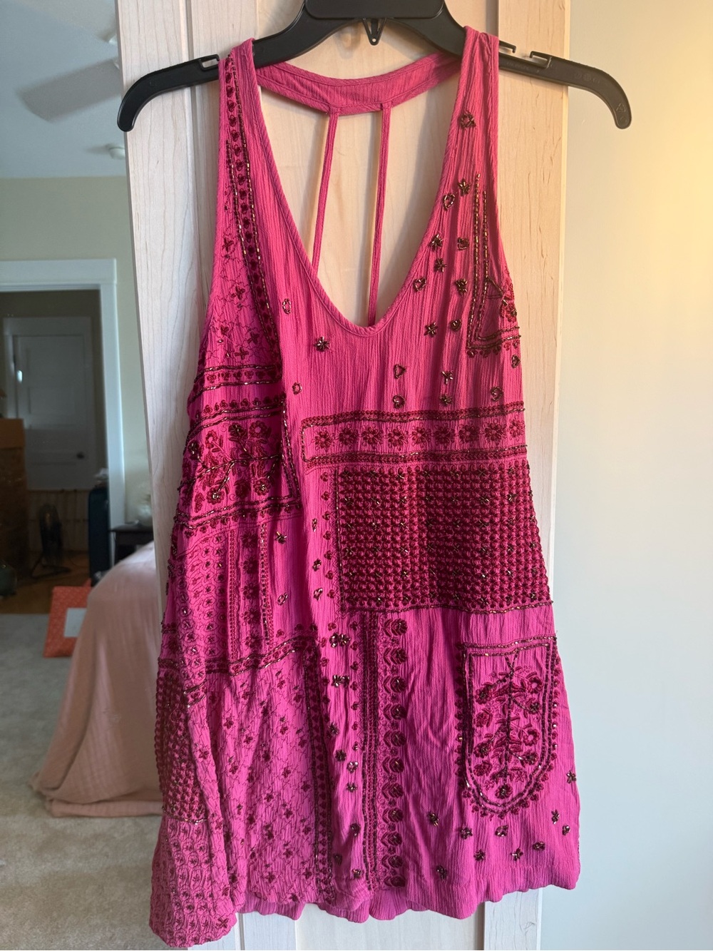 Free People Bright Magenta Embellished Tank Dress